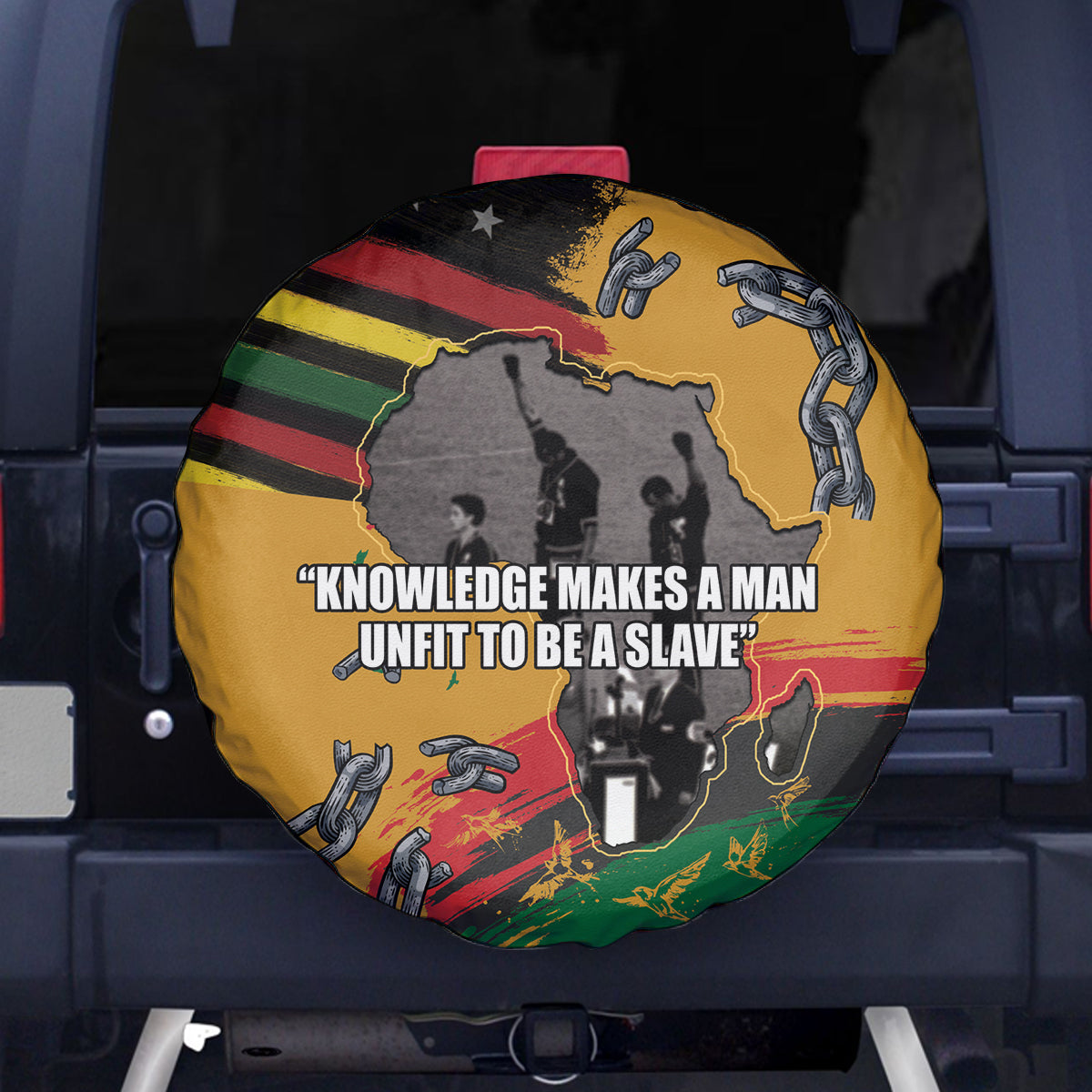 Juneteenth Freedom Day Spare Tire Cover 1968 Black Power Salute Broken Chain - Wonder Print Shop