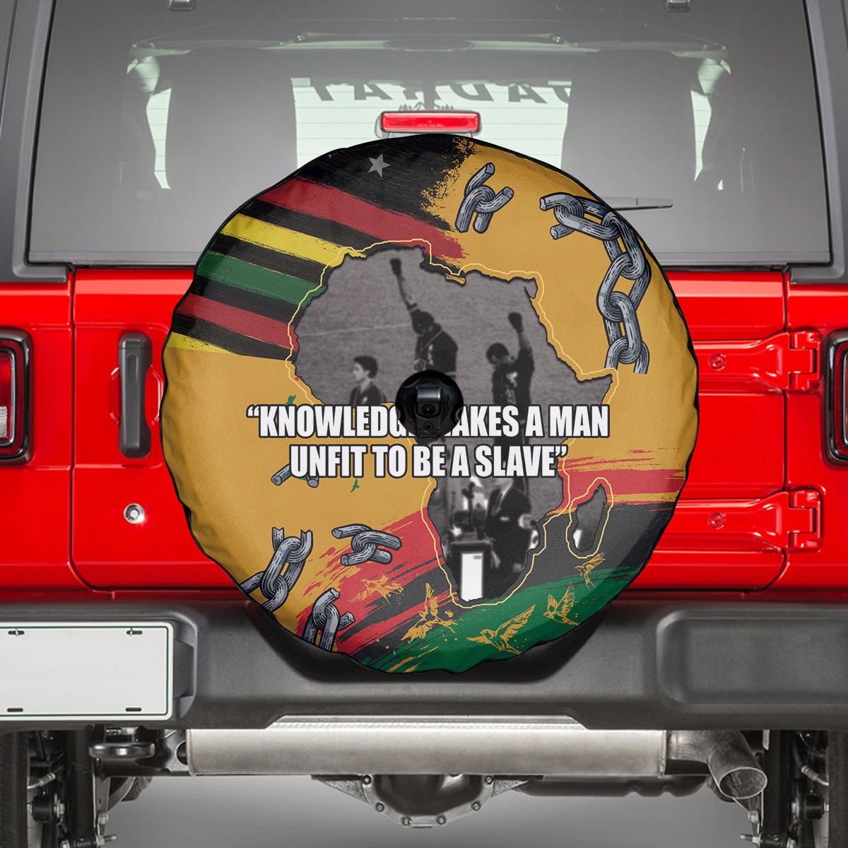 Juneteenth Freedom Day Spare Tire Cover 1968 Black Power Salute Broken Chain - Wonder Print Shop