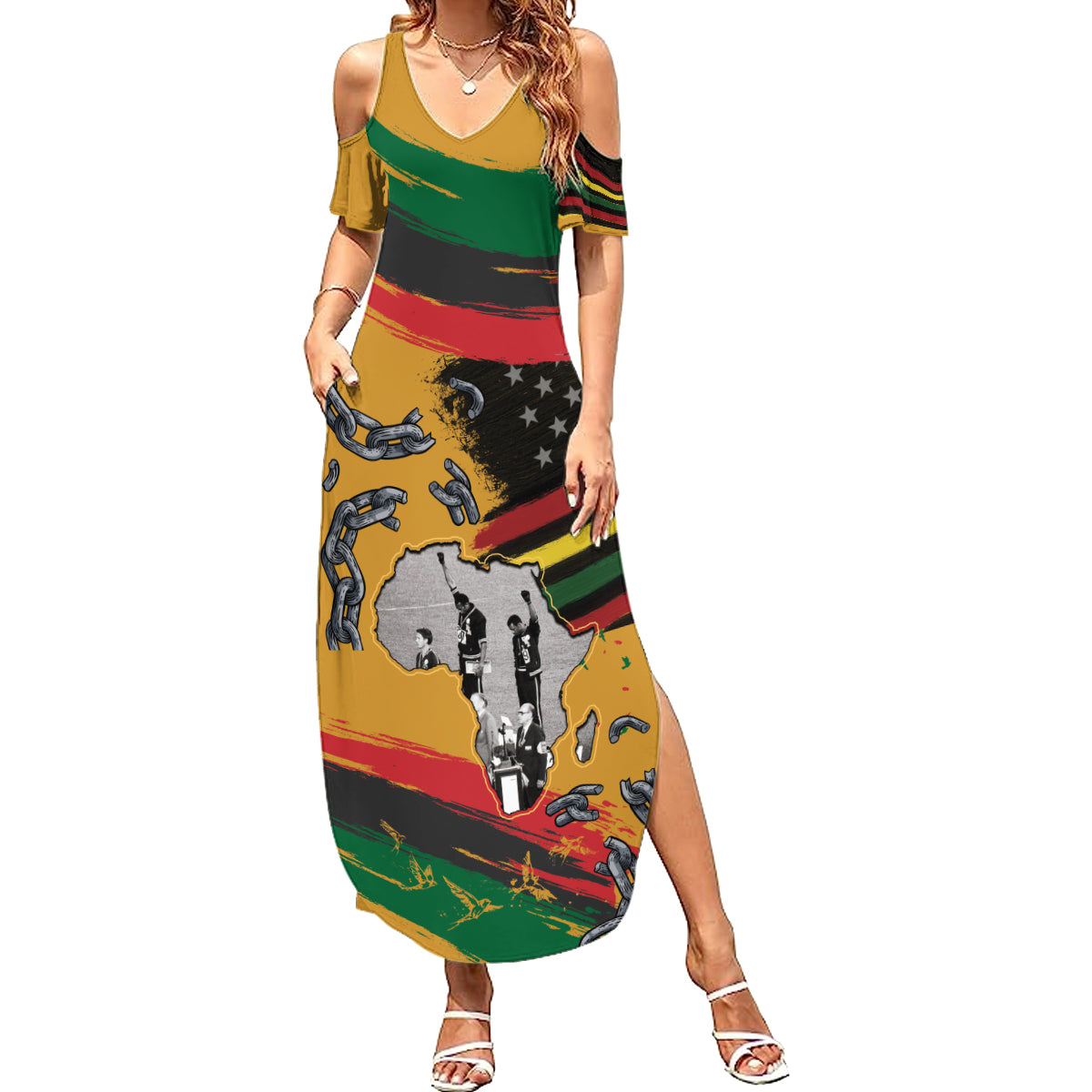 Juneteenth Freedom Day Summer Maxi Dress 1968 Black Power Salute Broken Chain - Wonder Print Shop