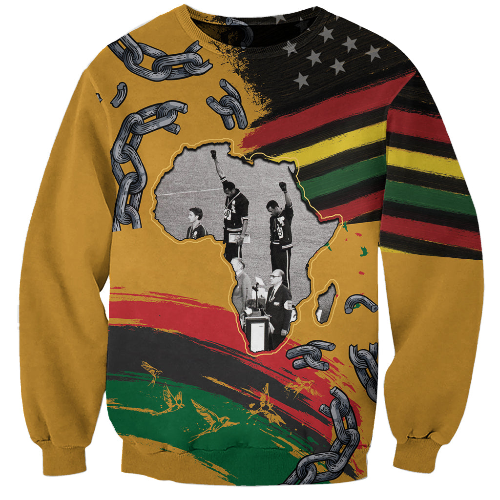 Juneteenth Freedom Day Sweatshirt 1968 Black Power Salute Broken Chain - Wonder Print Shop