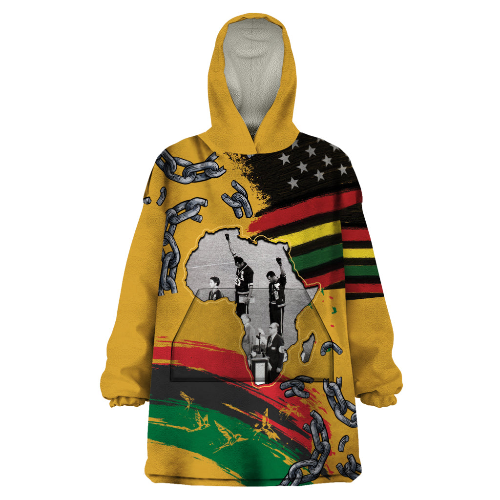 Juneteenth Freedom Day Wearable Blanket Hoodie 1968 Black Power Salute Broken Chain - Wonder Print Shop