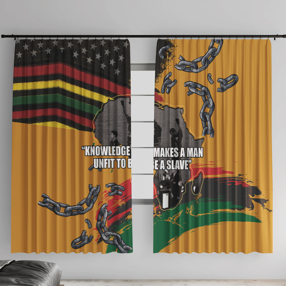 Juneteenth Freedom Day Window Curtain 1968 Black Power Salute Broken Chain - Wonder Print Shop