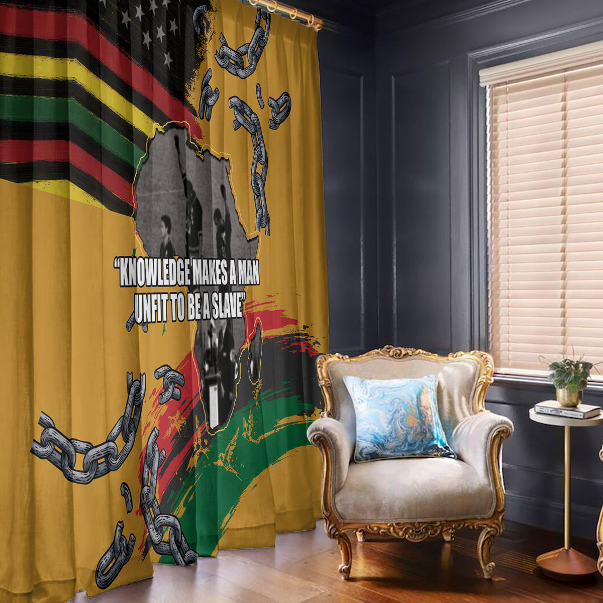 Juneteenth Freedom Day Window Curtain 1968 Black Power Salute Broken Chain - Wonder Print Shop