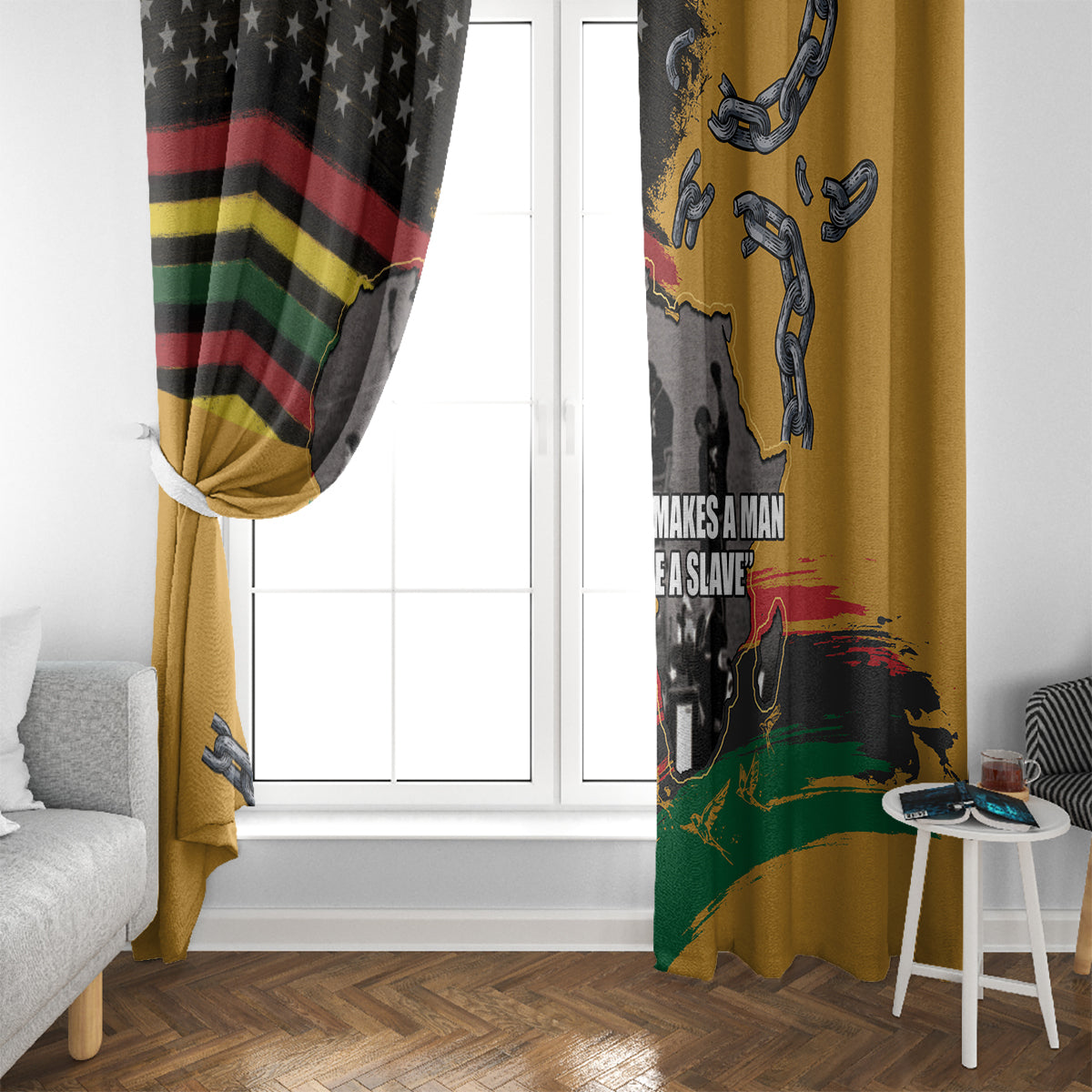 Juneteenth Freedom Day Window Curtain 1968 Black Power Salute Broken Chain - Wonder Print Shop