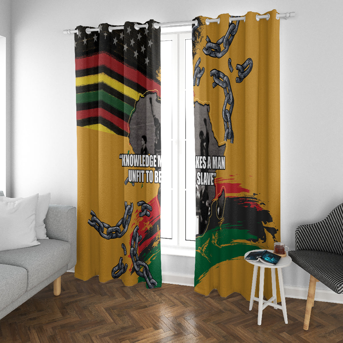Juneteenth Freedom Day Window Curtain 1968 Black Power Salute Broken Chain - Wonder Print Shop