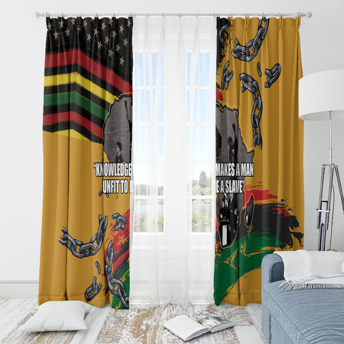 Juneteenth Freedom Day Window Curtain 1968 Black Power Salute Broken Chain - Wonder Print Shop