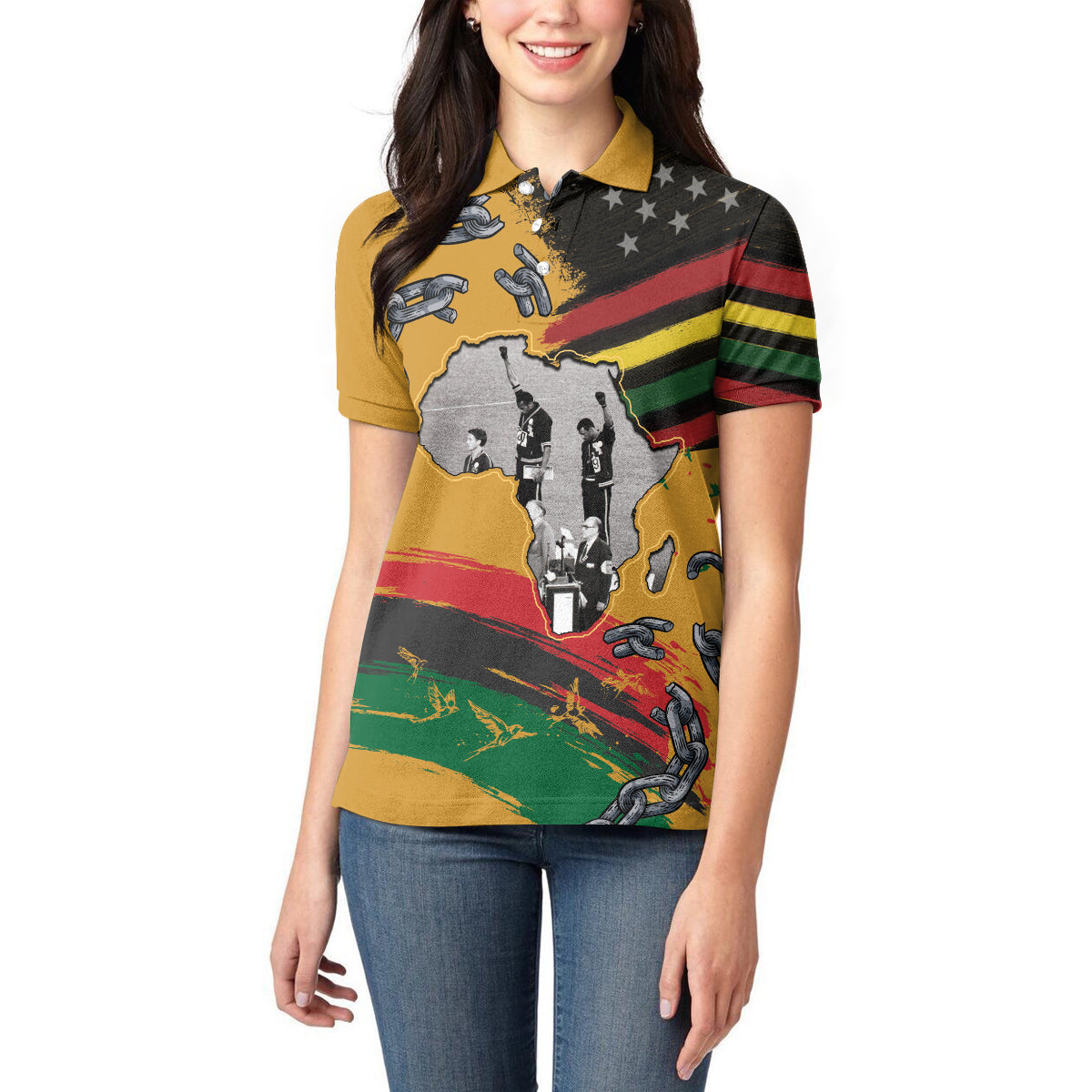 Juneteenth Freedom Day Women Polo Shirt 1968 Black Power Salute Broken Chain - Wonder Print Shop