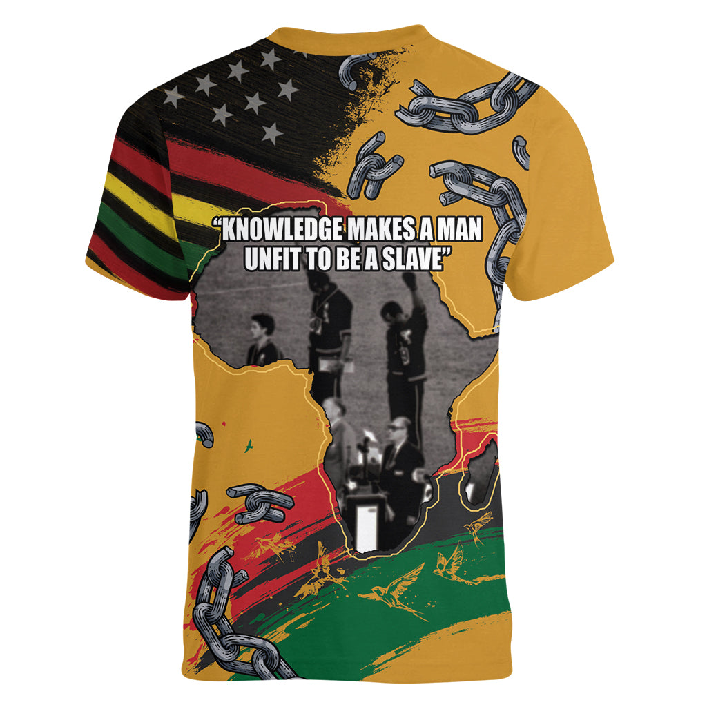 Juneteenth Freedom Day Women V-Neck T-Shirt 1968 Black Power Salute Broken Chain - Wonder Print Shop