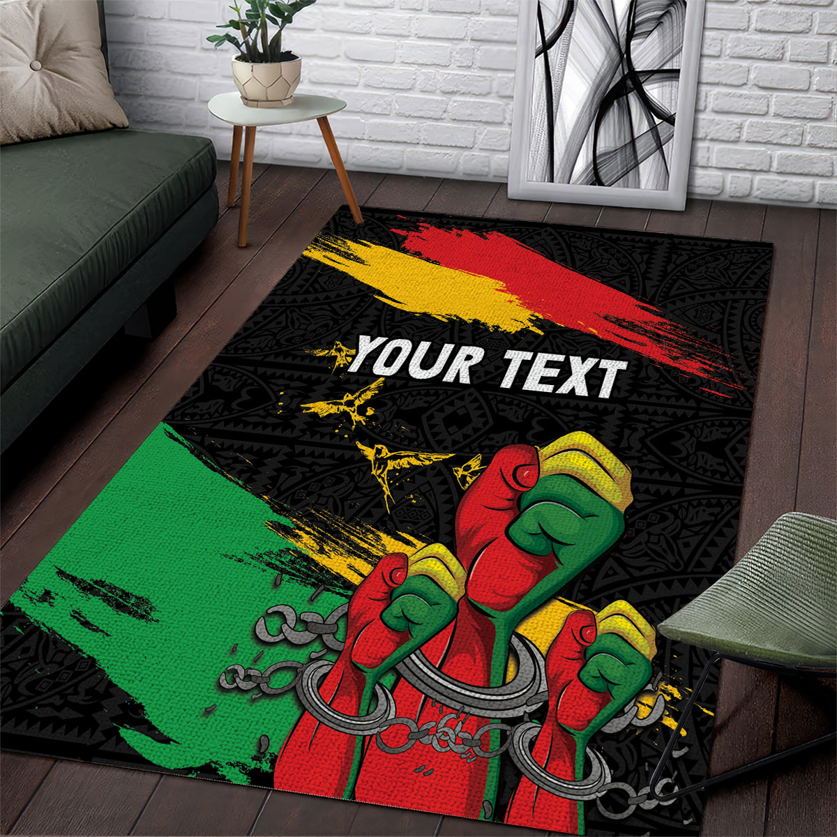 Personalized Juneteenth Freedom Day Area Rug Raised Fist Black Power and Africa Pattern - Wonder Print Shop