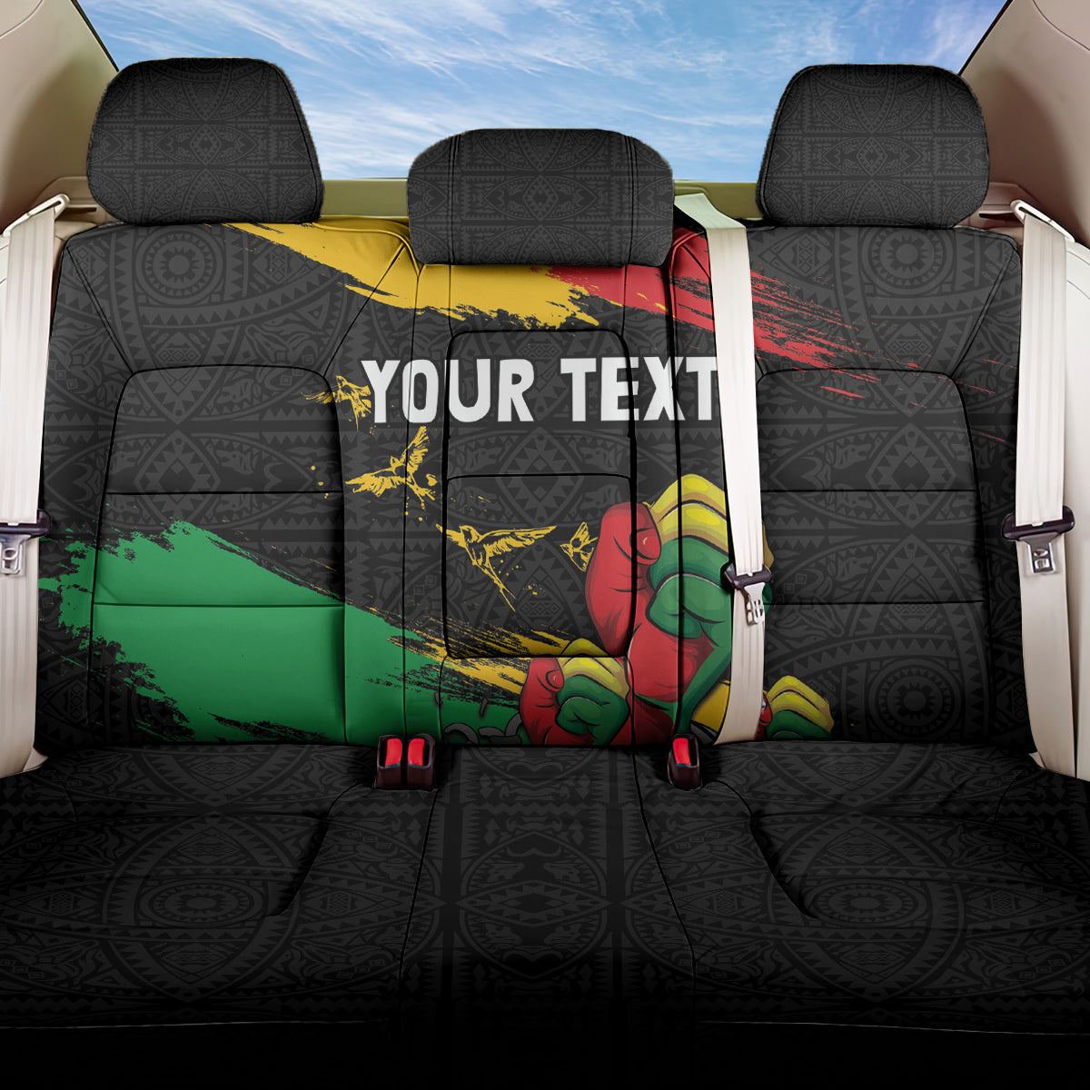 Personalized Juneteenth Freedom Day Back Car Seat Cover Raised Fist Black Power and Africa Pattern - Wonder Print Shop