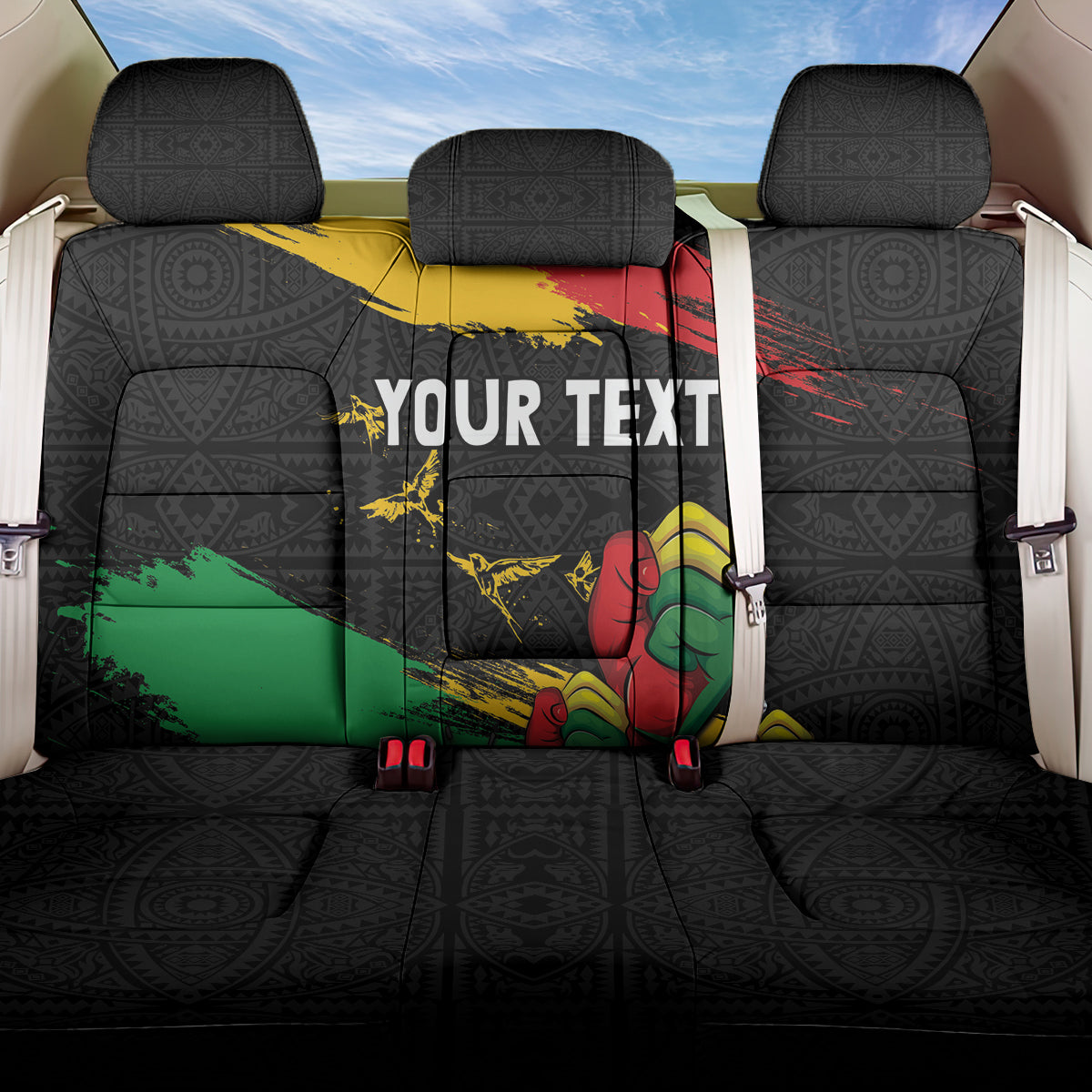 Personalized Juneteenth Freedom Day Back Car Seat Cover Raised Fist Black Power and Africa Pattern