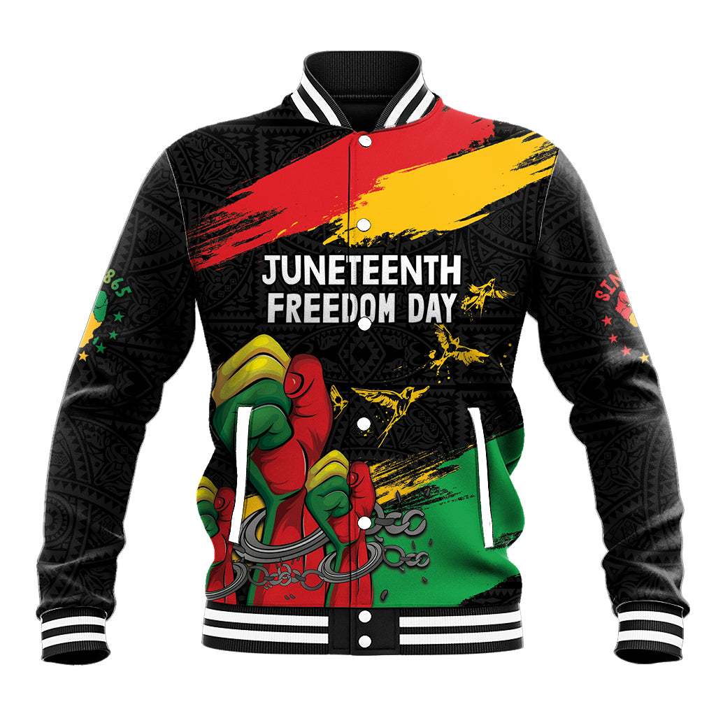 Personalized Juneteenth Freedom Day Baseball Jacket Raised Fist Black Power and Africa Pattern - Wonder Print Shop