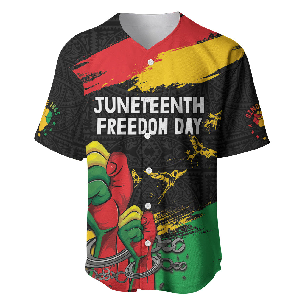 Personalized Juneteenth Freedom Day Baseball Jersey Raised Fist Black Power and Africa Pattern - Wonder Print Shop