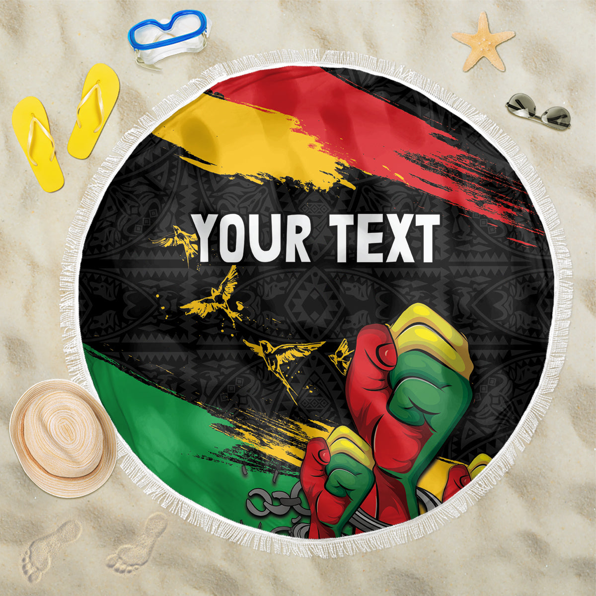 Personalized Juneteenth Freedom Day Beach Blanket Raised Fist Black Power and Africa Pattern - Wonder Print Shop