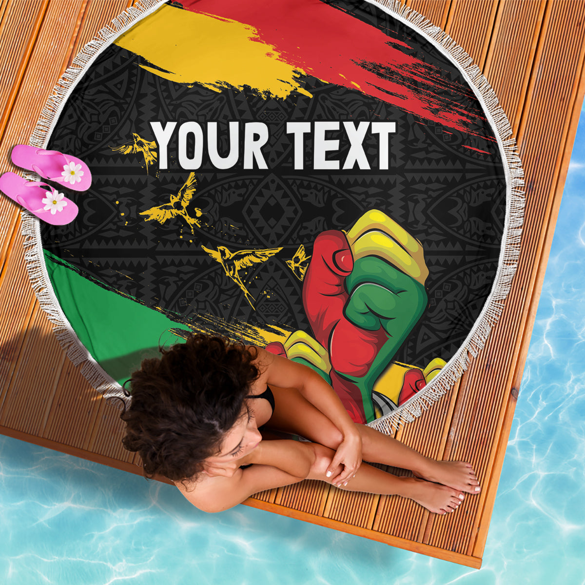 Personalized Juneteenth Freedom Day Beach Blanket Raised Fist Black Power and Africa Pattern - Wonder Print Shop