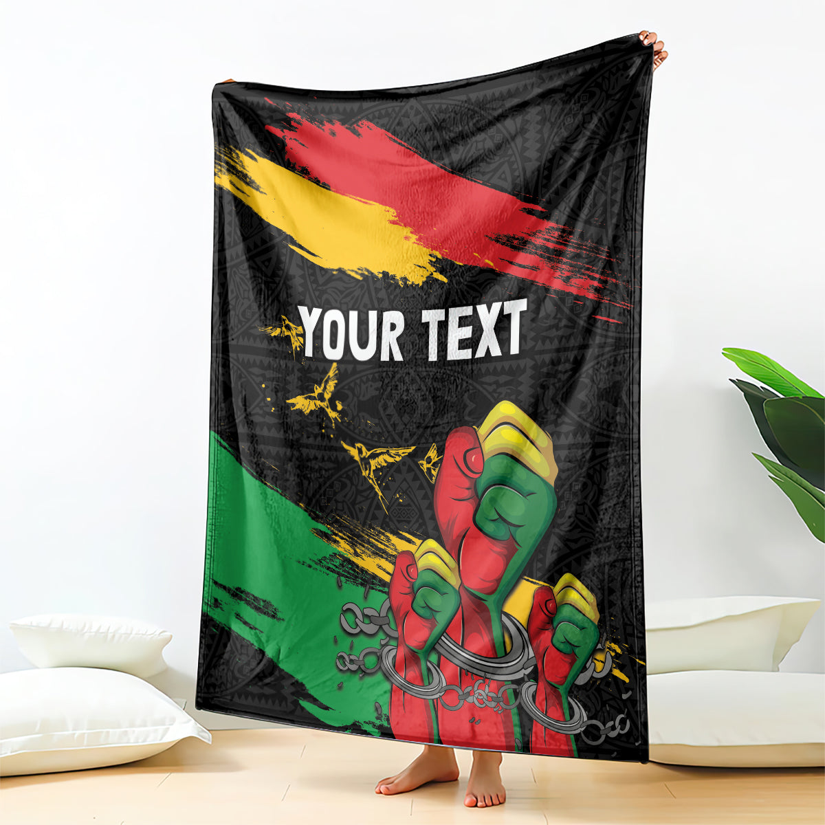 Personalized Juneteenth Freedom Day Blanket Raised Fist Black Power and Africa Pattern