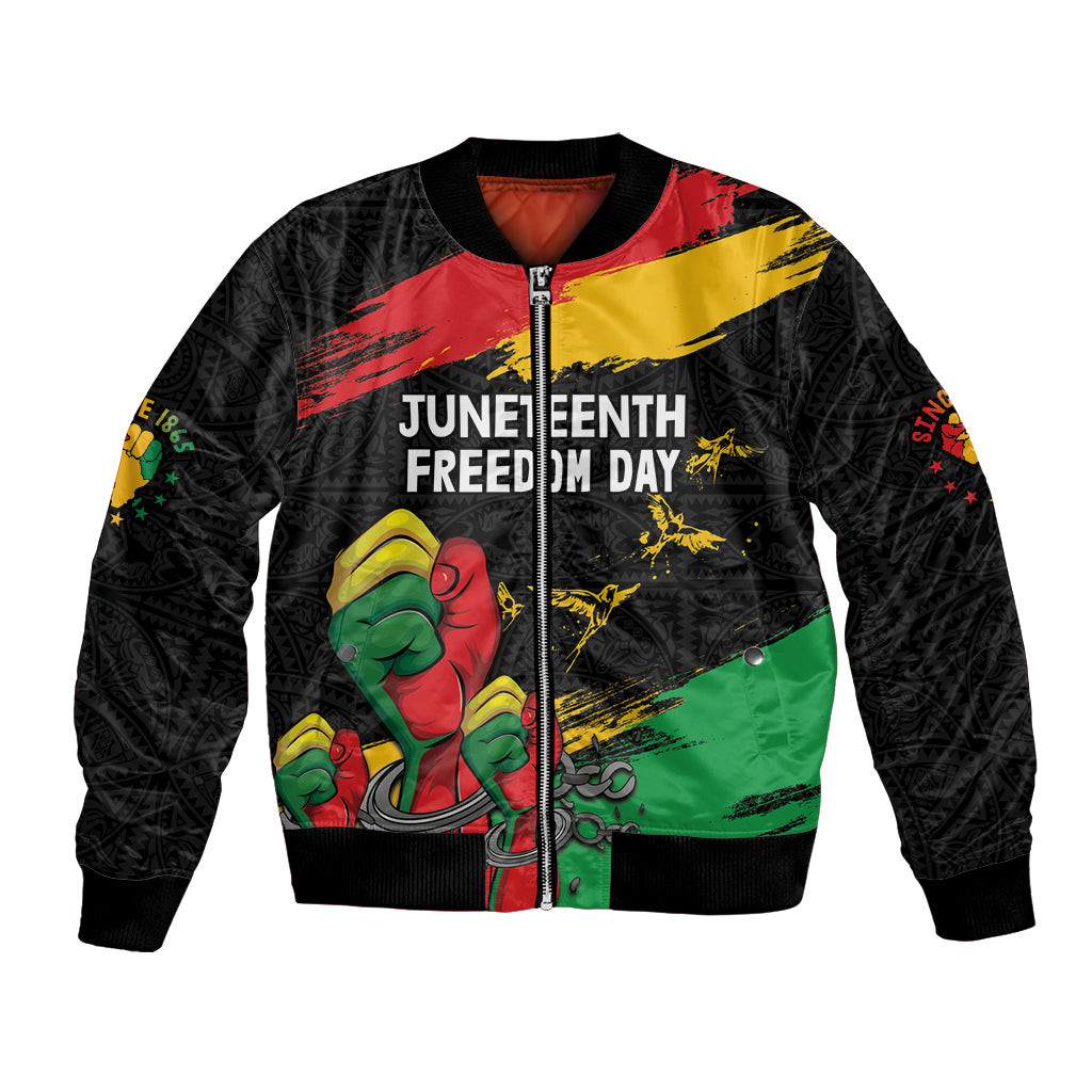 Personalized Juneteenth Freedom Day Bomber Jacket Raised Fist Black Power and Africa Pattern - Wonder Print Shop
