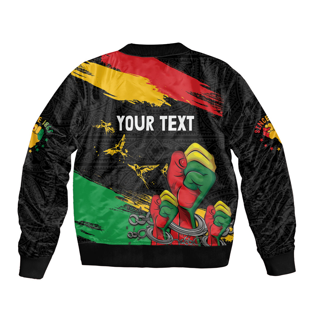 Personalized Juneteenth Freedom Day Bomber Jacket Raised Fist Black Power and Africa Pattern - Wonder Print Shop