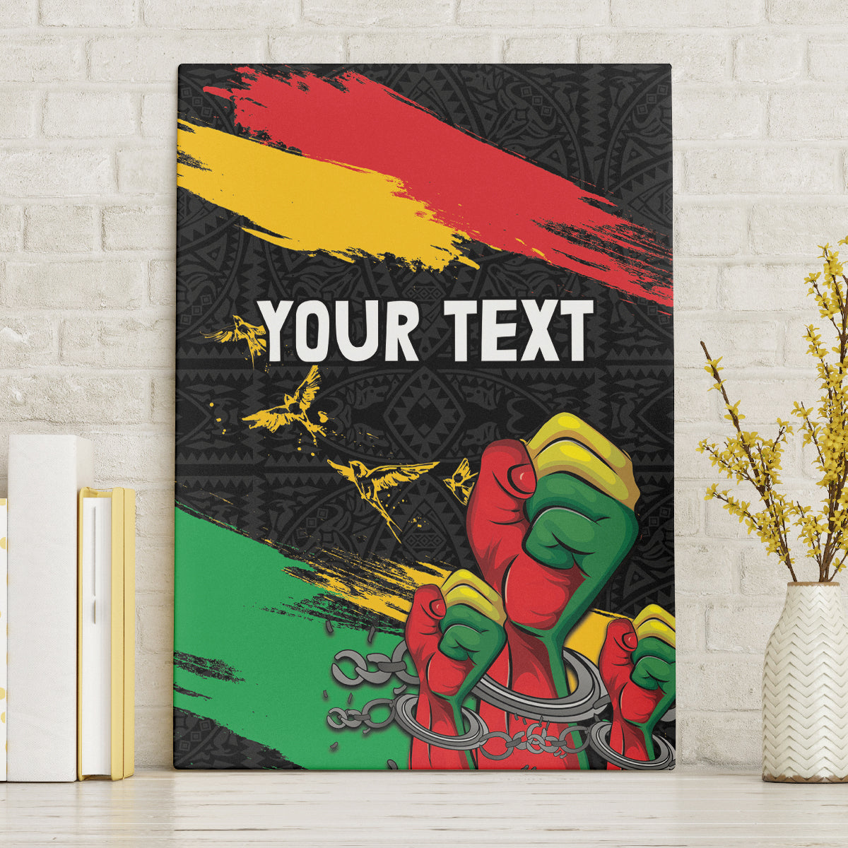Personalized Juneteenth Freedom Day Canvas Wall Art Raised Fist Black Power and Africa Pattern - Wonder Print Shop