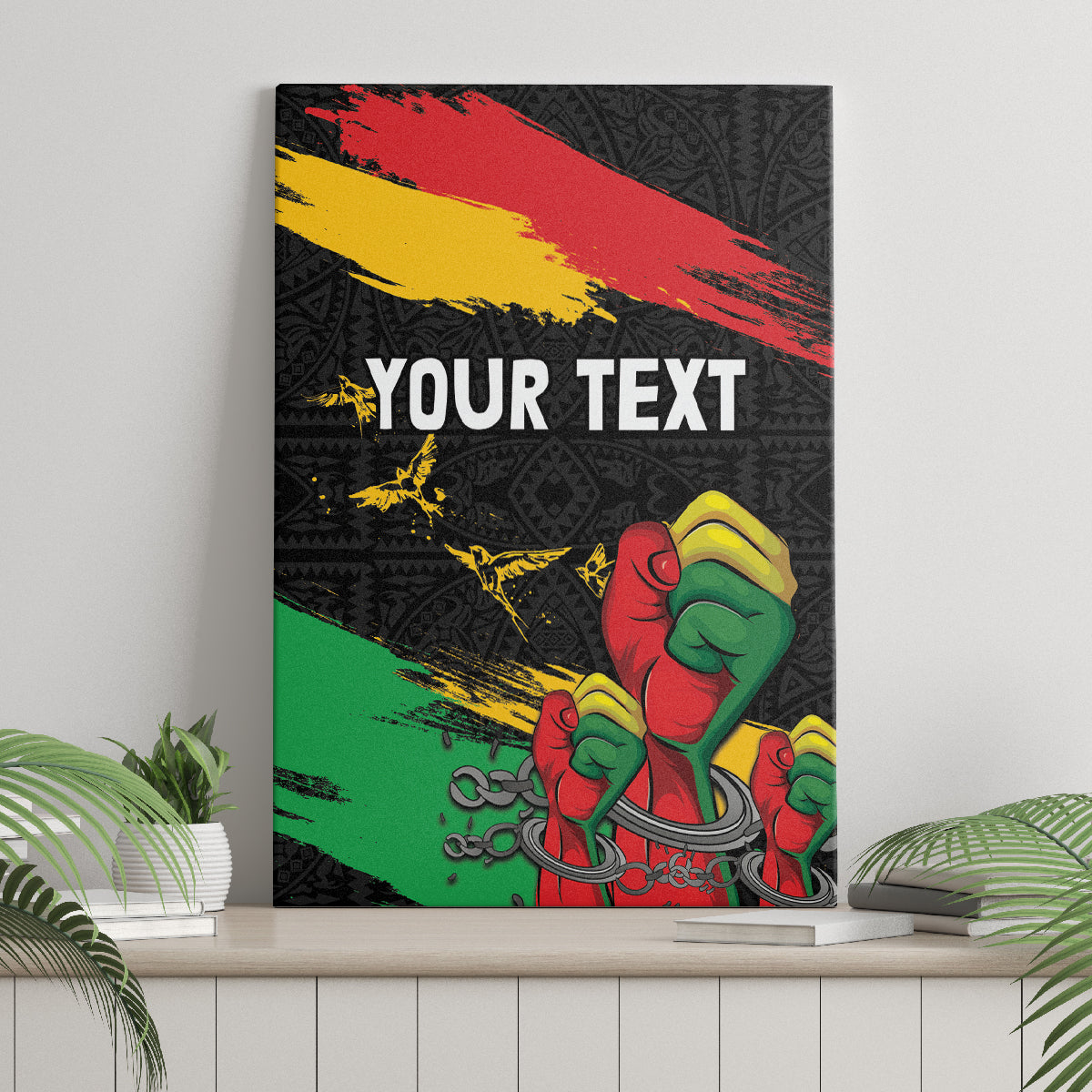 Personalized Juneteenth Freedom Day Canvas Wall Art Raised Fist Black Power and Africa Pattern - Wonder Print Shop