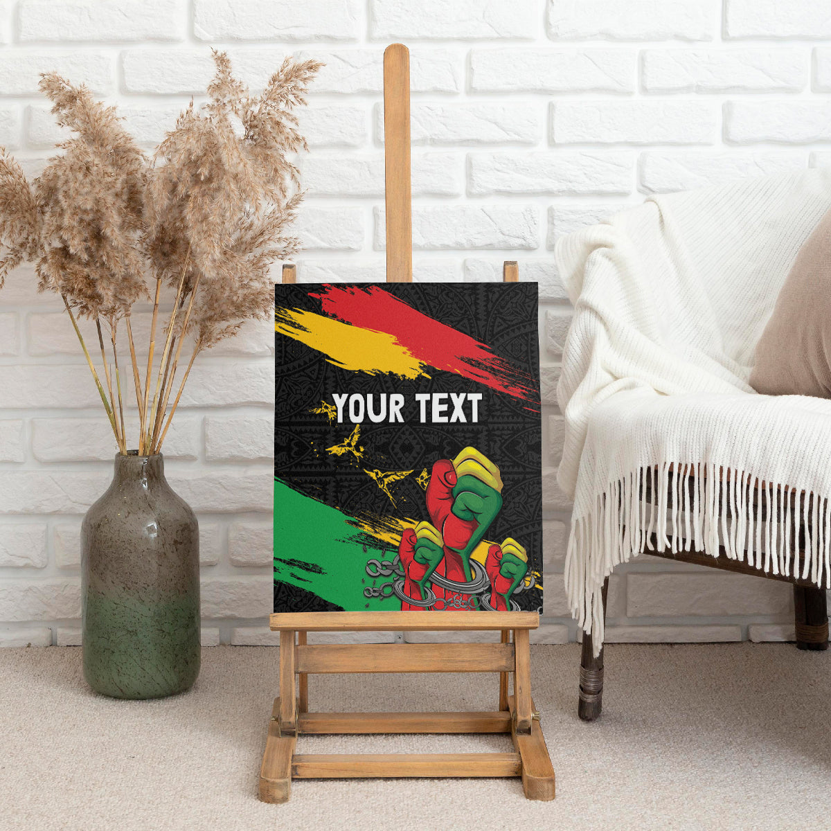 Personalized Juneteenth Freedom Day Canvas Wall Art Raised Fist Black Power and Africa Pattern - Wonder Print Shop