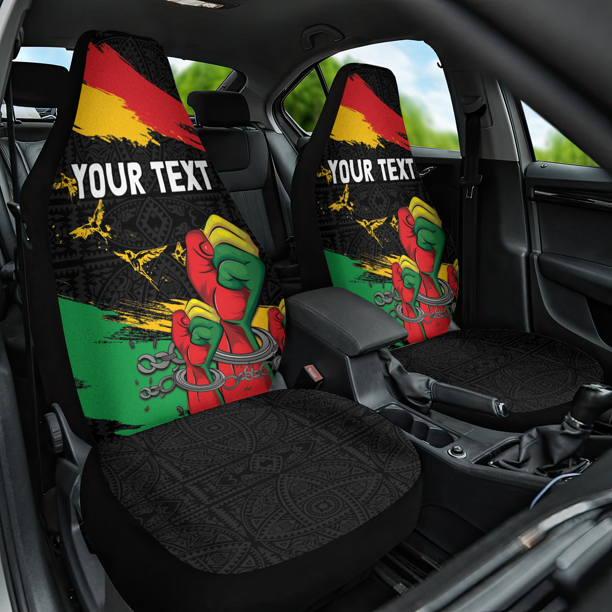 Personalized Juneteenth Freedom Day Car Seat Cover Raised Fist Black Power and Africa Pattern