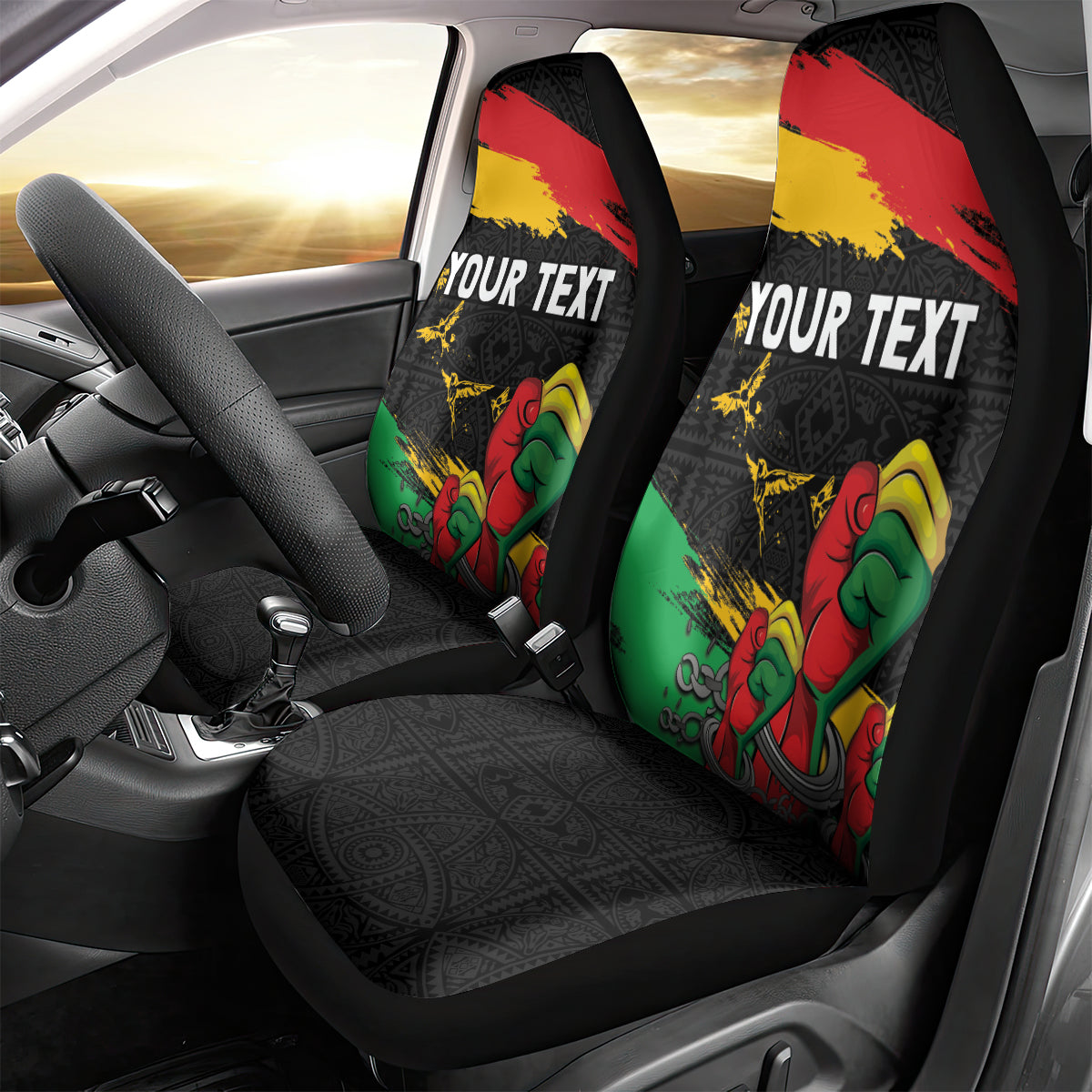Personalized Juneteenth Freedom Day Car Seat Cover Raised Fist Black Power and Africa Pattern - Wonder Print Shop