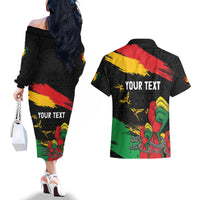 Personalized Juneteenth Freedom Day Couples Matching Off The Shoulder Long Sleeve Dress and Hawaiian Shirt Raised Fist Black Power and Africa Pattern - Wonder Print Shop