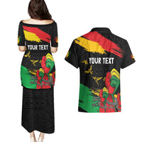 Personalized Juneteenth Freedom Day Couples Matching Puletasi and Hawaiian Shirt Raised Fist Black Power and Africa Pattern - Wonder Print Shop