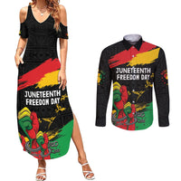 Personalized Juneteenth Freedom Day Couples Matching Summer Maxi Dress and Long Sleeve Button Shirt Raised Fist Black Power and Africa Pattern - Wonder Print Shop