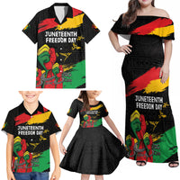 Personalized Juneteenth Freedom Day Family Matching Off Shoulder Maxi Dress and Hawaiian Shirt Raised Fist Black Power and Africa Pattern - Wonder Print Shop