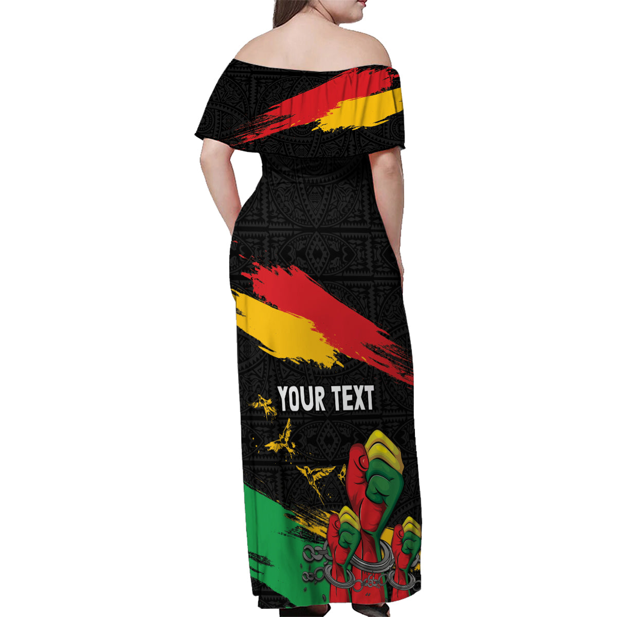 Personalized Juneteenth Freedom Day Family Matching Off Shoulder Maxi Dress and Hawaiian Shirt Raised Fist Black Power and Africa Pattern - Wonder Print Shop