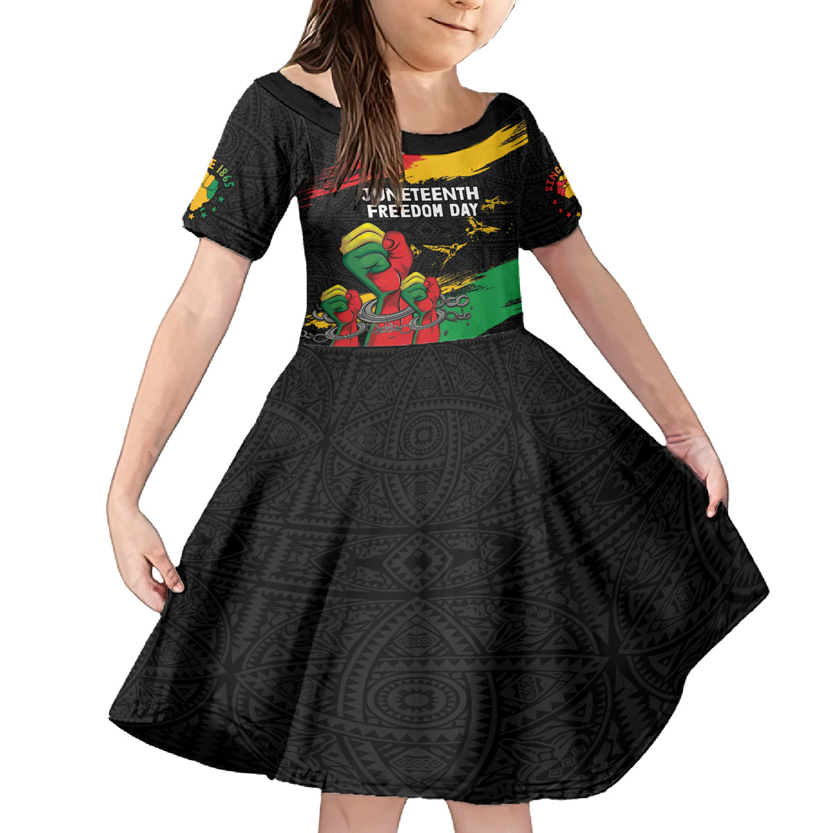 Personalized Juneteenth Freedom Day Family Matching Off Shoulder Short Dress and Hawaiian Shirt Raised Fist Black Power and Africa Pattern - Wonder Print Shop