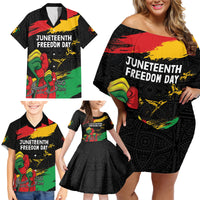 Personalized Juneteenth Freedom Day Family Matching Off Shoulder Short Dress and Hawaiian Shirt Raised Fist Black Power and Africa Pattern - Wonder Print Shop