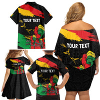 Personalized Juneteenth Freedom Day Family Matching Off Shoulder Short Dress and Hawaiian Shirt Raised Fist Black Power and Africa Pattern - Wonder Print Shop