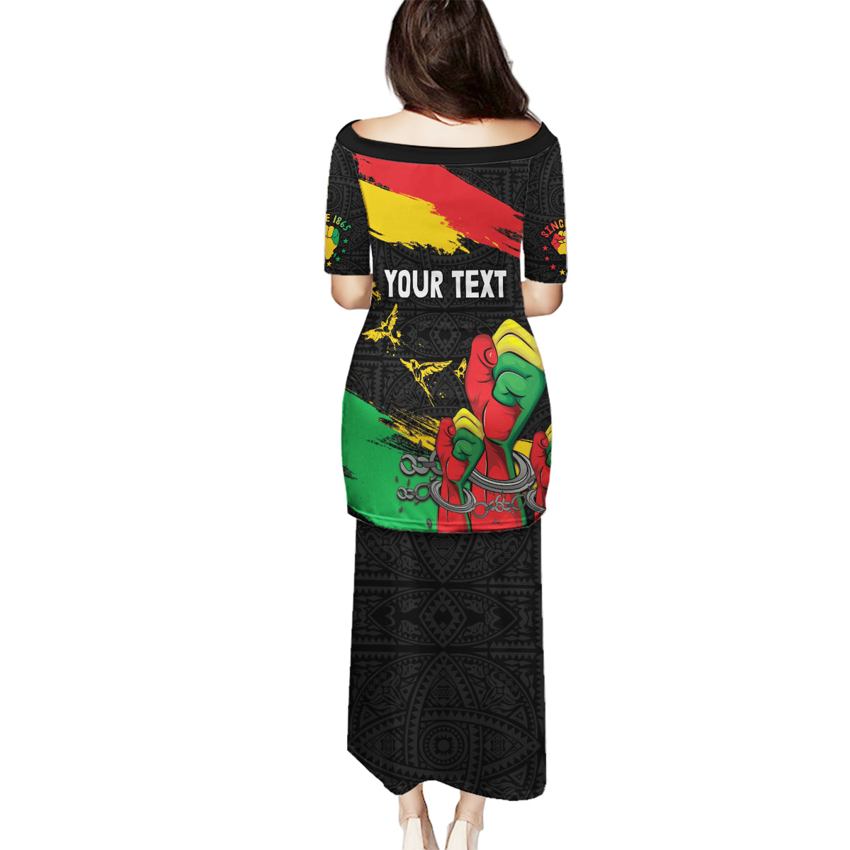 Personalized Juneteenth Freedom Day Family Matching Puletasi and Hawaiian Shirt Raised Fist Black Power and Africa Pattern - Wonder Print Shop