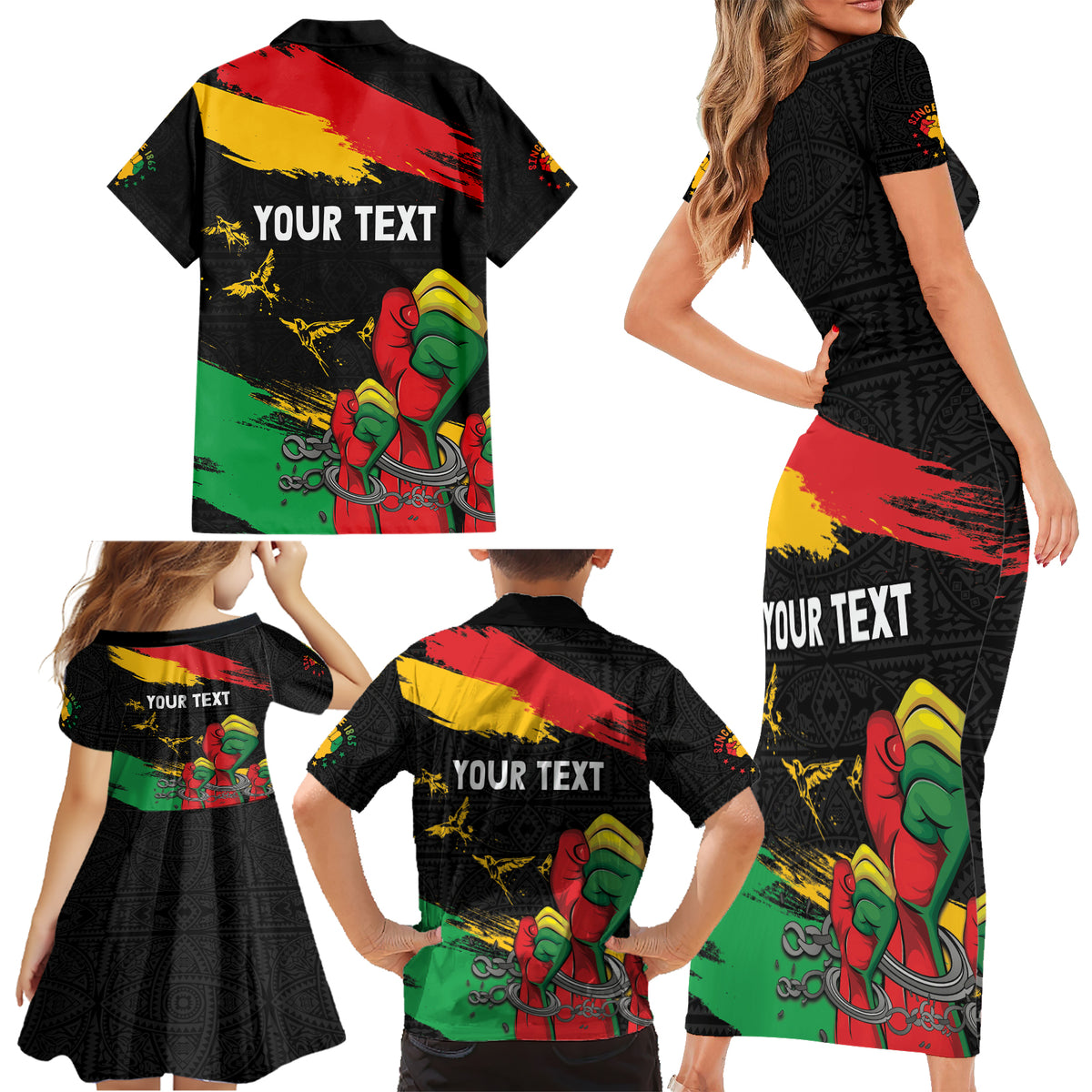 Personalized Juneteenth Freedom Day Family Matching Short Sleeve Bodycon Dress and Hawaiian Shirt Raised Fist Black Power and Africa Pattern - Wonder Print Shop