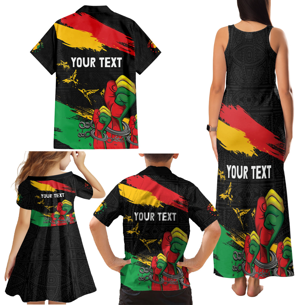 Personalized Juneteenth Freedom Day Family Matching Tank Maxi Dress and Hawaiian Shirt Raised Fist Black Power and Africa Pattern - Wonder Print Shop