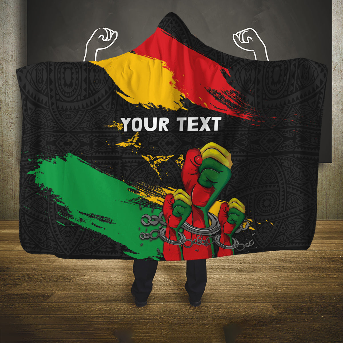 Personalized Juneteenth Freedom Day Hooded Blanket Raised Fist Black Power and Africa Pattern