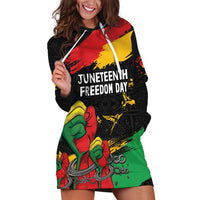 Personalized Juneteenth Freedom Day Hoodie Dress Raised Fist Black Power and Africa Pattern - Wonder Print Shop