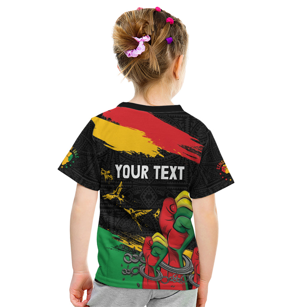 Personalized Juneteenth Freedom Day Kid T Shirt Raised Fist Black Power and Africa Pattern - Wonder Print Shop
