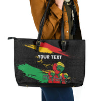 Personalized Juneteenth Freedom Day Leather Tote Bag Raised Fist Black Power and Africa Pattern - Wonder Print Shop