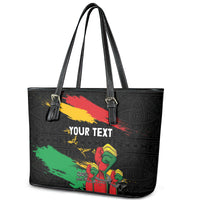 Personalized Juneteenth Freedom Day Leather Tote Bag Raised Fist Black Power and Africa Pattern - Wonder Print Shop