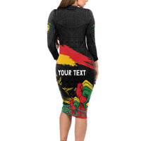 Personalized Juneteenth Freedom Day Long Sleeve Bodycon Dress Raised Fist Black Power and Africa Pattern - Wonder Print Shop