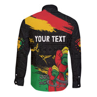 Personalized Juneteenth Freedom Day Long Sleeve Button Shirt Raised Fist Black Power and Africa Pattern - Wonder Print Shop