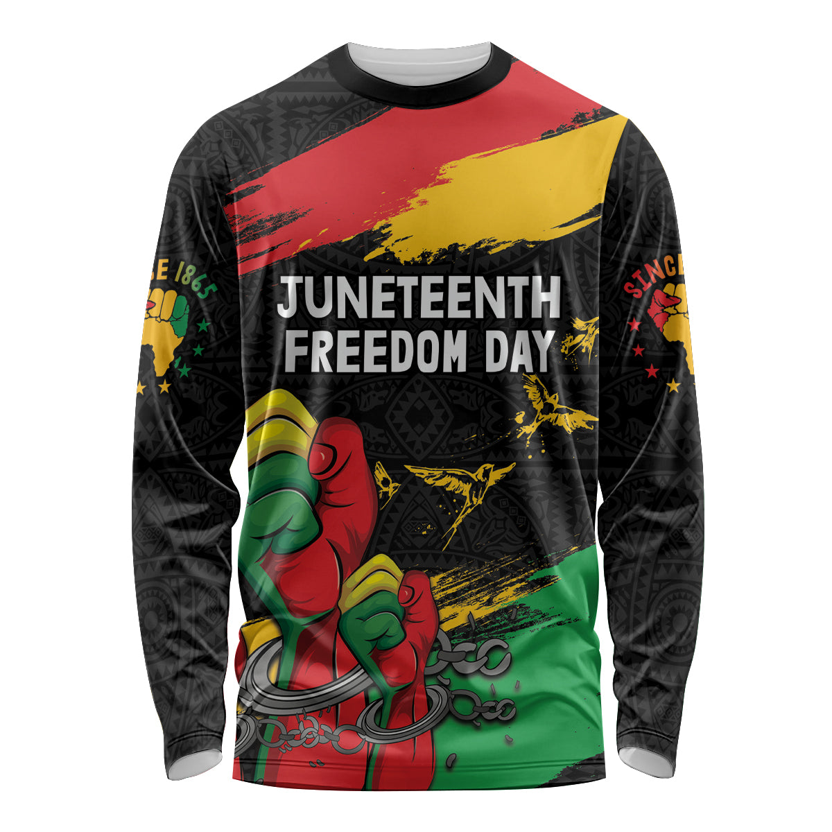 Personalized Juneteenth Freedom Day Long Sleeve Shirt Raised Fist Black Power and Africa Pattern - Wonder Print Shop