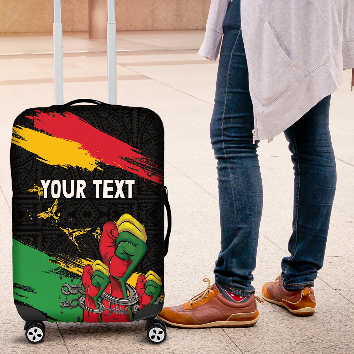 Personalized Juneteenth Freedom Day Luggage Cover Raised Fist Black Power and Africa Pattern - Wonder Print Shop