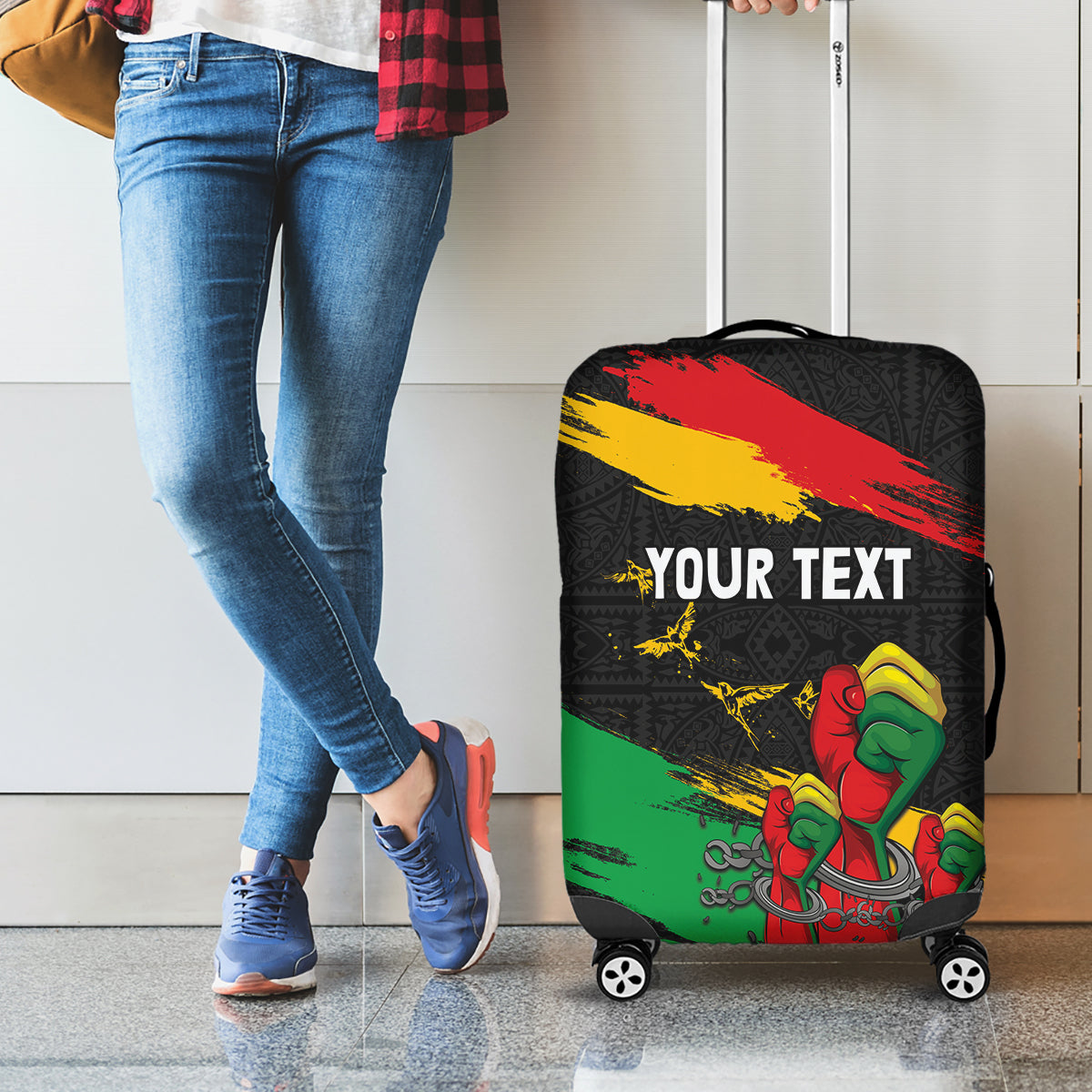 Personalized Juneteenth Freedom Day Luggage Cover Raised Fist Black Power and Africa Pattern - Wonder Print Shop