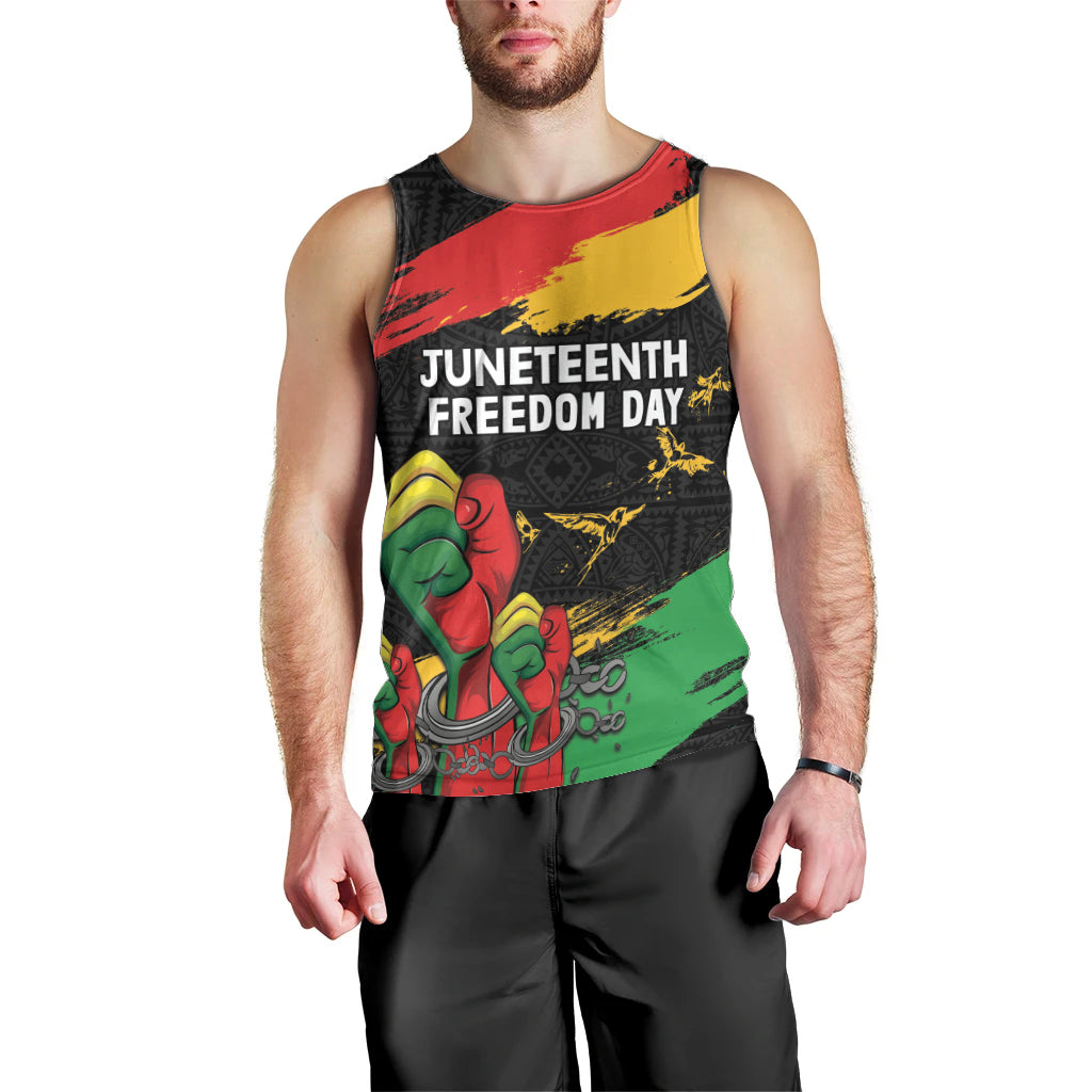 Personalized Juneteenth Freedom Day Men Tank Top Raised Fist Black Power and Africa Pattern - Wonder Print Shop