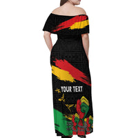 Personalized Juneteenth Freedom Day Off Shoulder Maxi Dress Raised Fist Black Power and Africa Pattern - Wonder Print Shop
